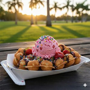 Bubble Waffle With Strawberry Ice Cream
